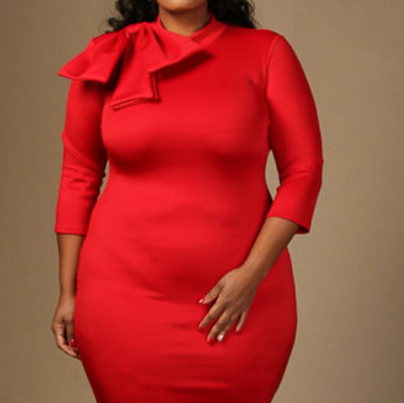 Quum Dresses & Skirts - NEW Plus Size Retro 3/4 Sleeve Bow Evening Dress